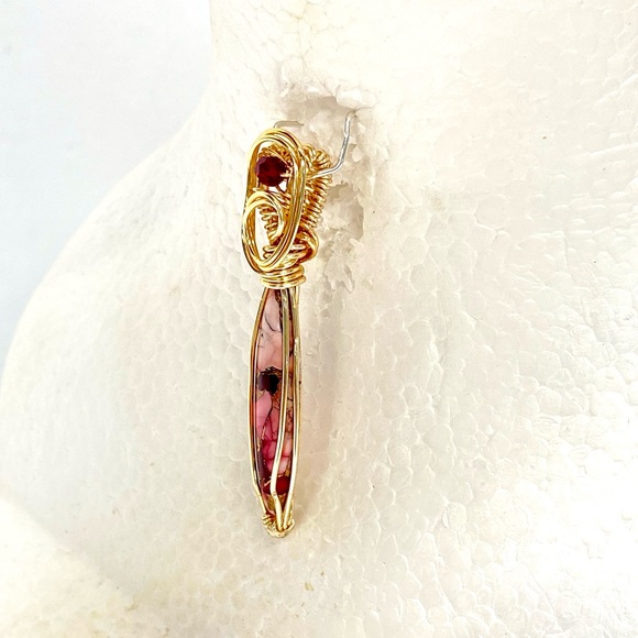 HANDMADE Modern Pendant Kingman Red Dahlia Rose Cabochon Hand Wrapped  Pendant - Picture 5 of 10